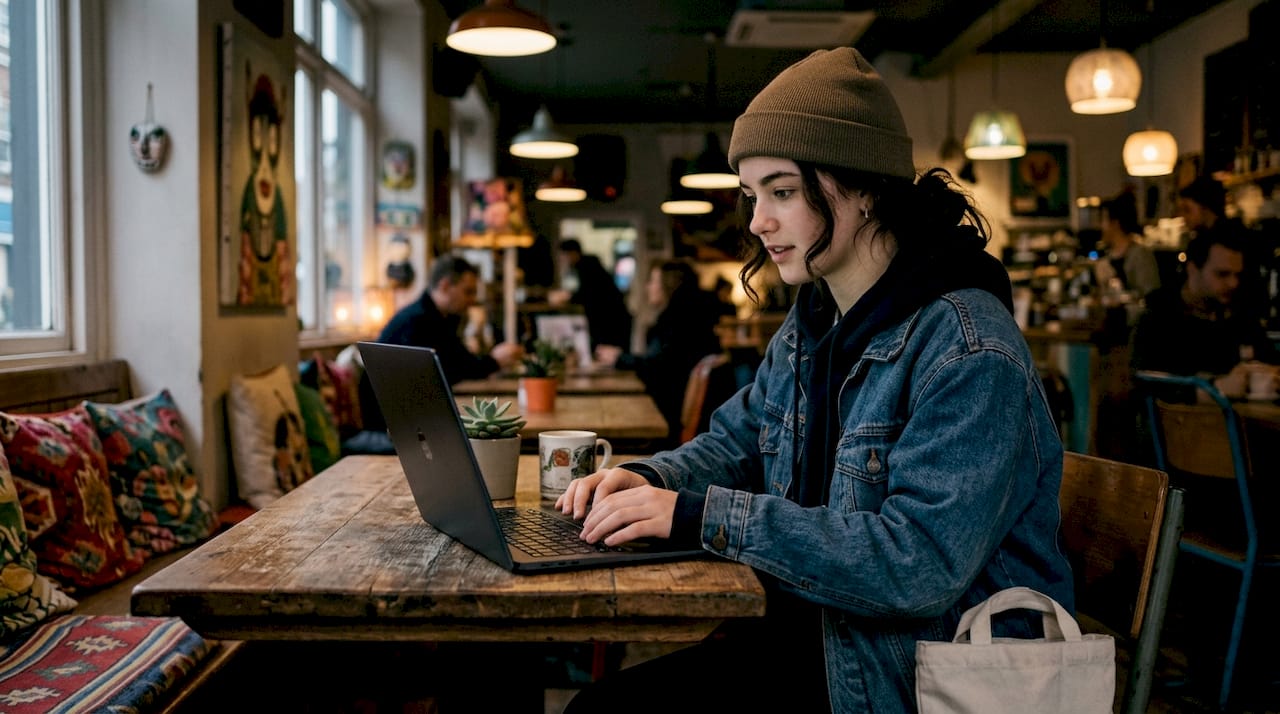 Teen influencer working on digital fashion content indoors