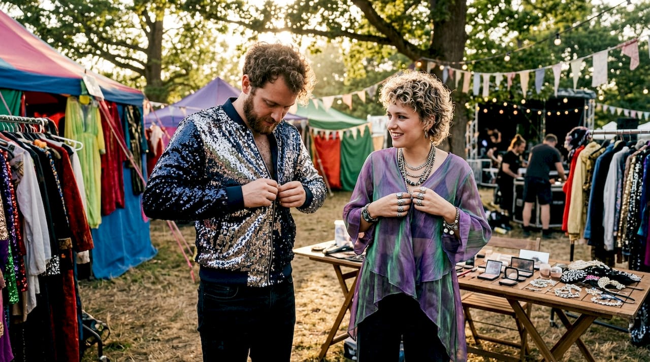 Pop stars preparing eclectic stage outfits backstage