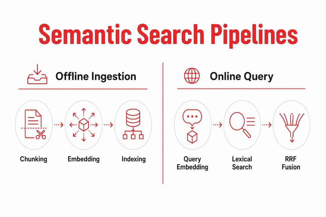 Infographic comparing offline and online semantic search stages