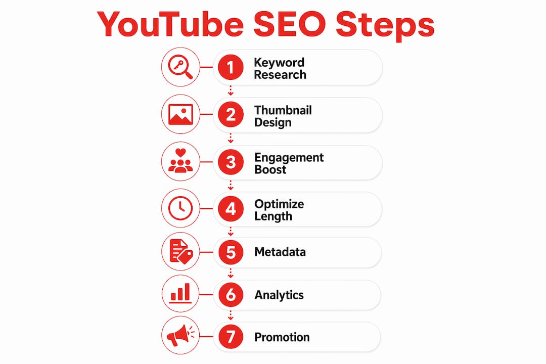 Infographic detailing YouTube SEO process steps