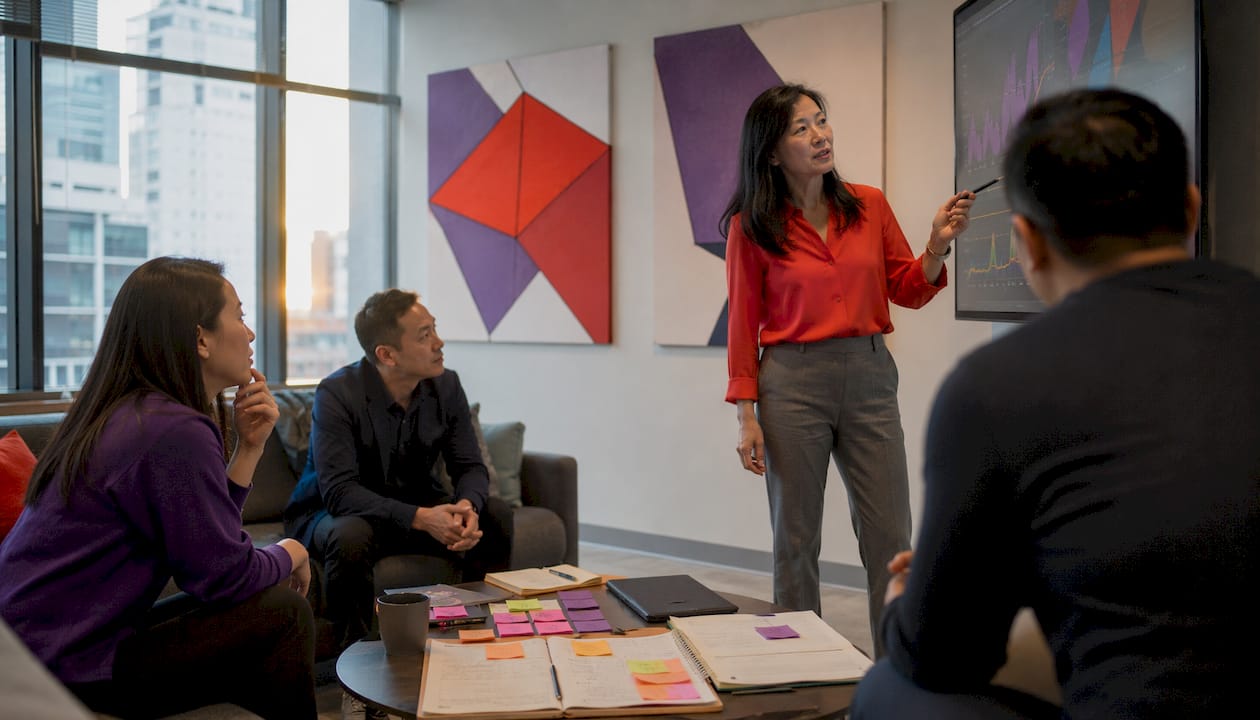 Product manager explaining predictive signals in meeting