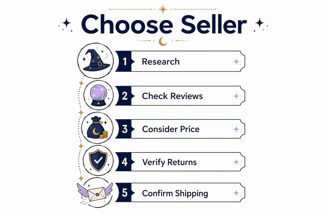 Infographic showing steps to choose wizard apparel seller
