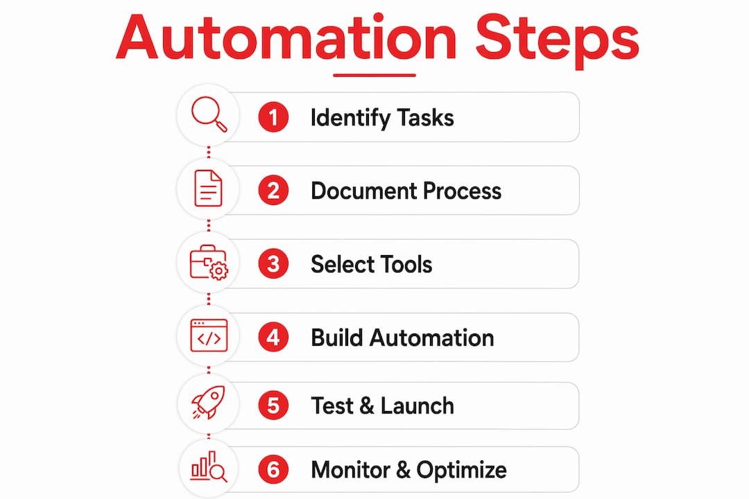 Infographic illustrating six automation implementation steps