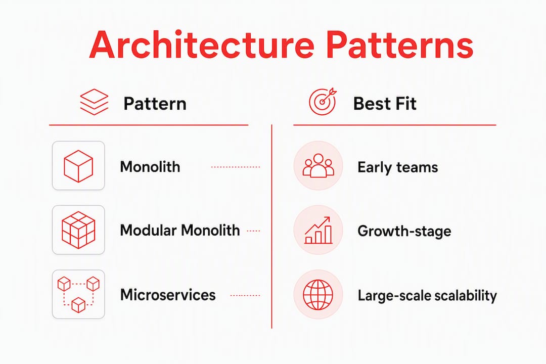 Infographic comparing software architecture patterns
