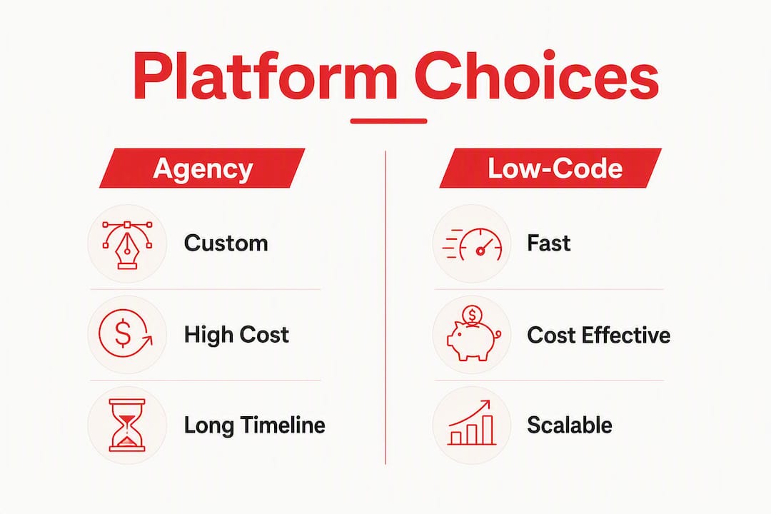 Infographic comparing agency and low-code platform choices