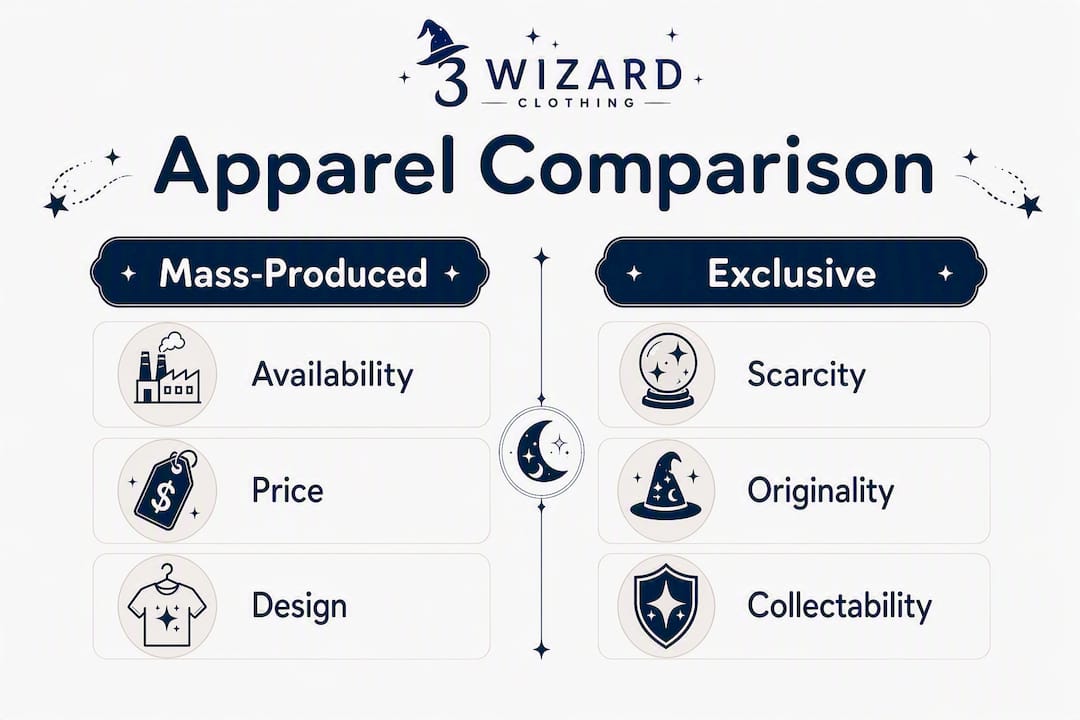 Infographic comparing exclusive and mass-produced apparel features