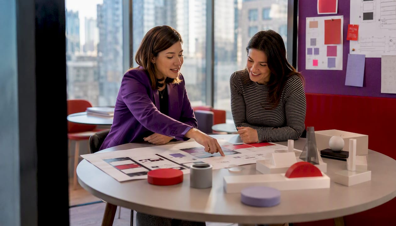 Two product managers reviewing design prototypes