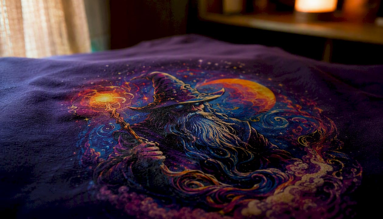 Close-up of high-detail DTG t-shirt print