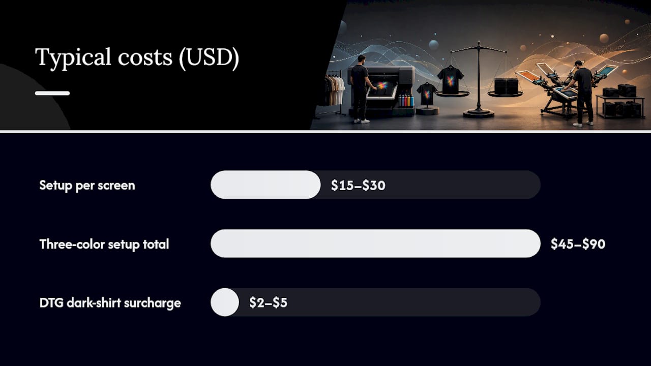 Cost crossover comparison diagram between DTG and screen printing