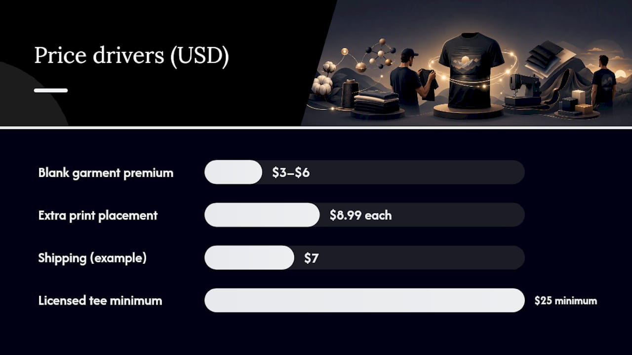 What actually drives the price of a printed tee? — overview diagram