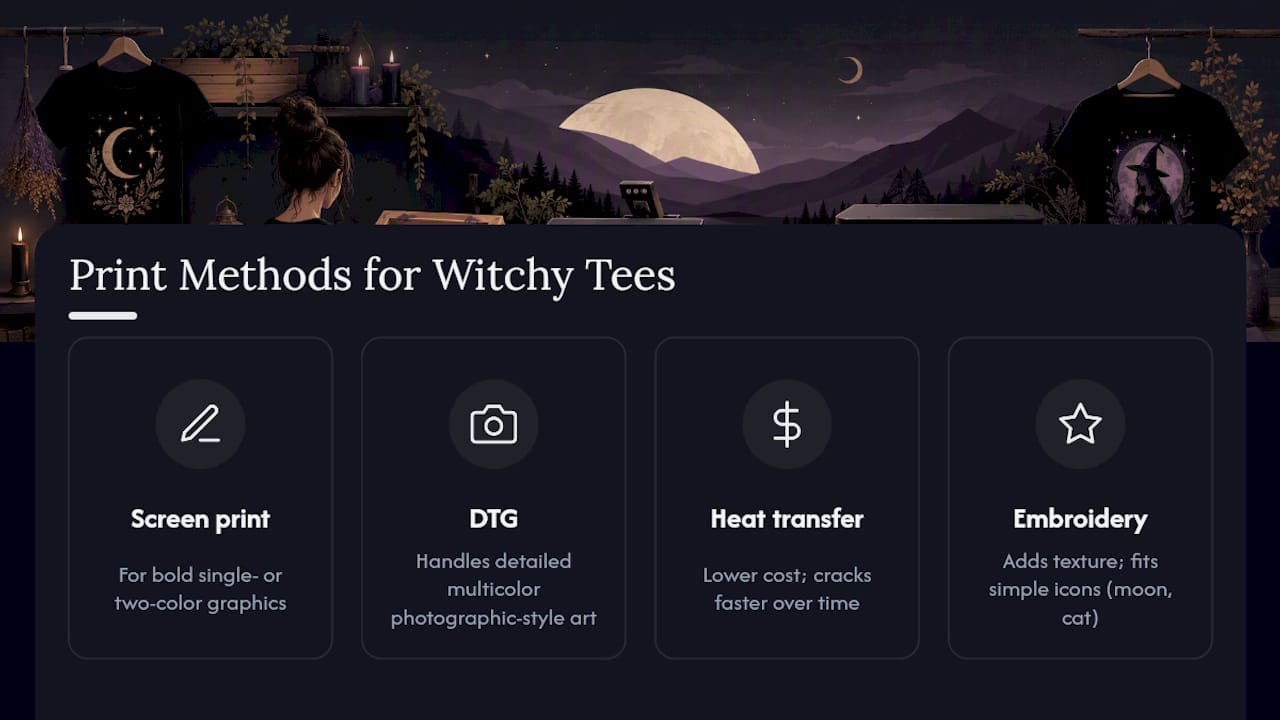 Comparison chart of t-shirt print methods