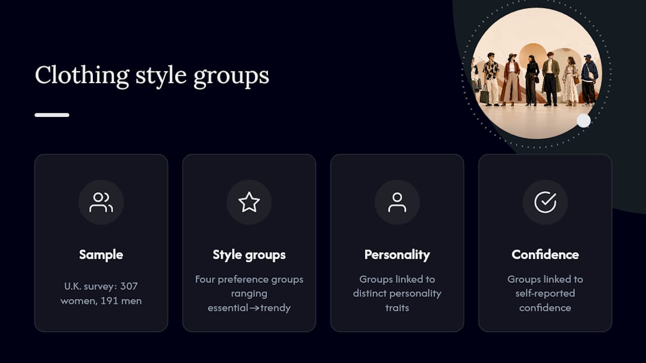 Diagram linking clothing style groups to personality traits and confidence