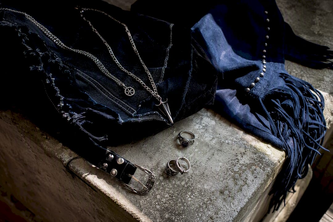 Close-up of alternative fashion textures and accessories