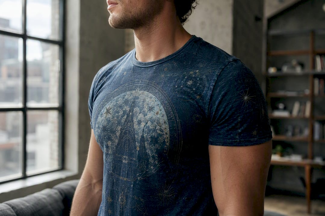 Athletic fit tee highlighting shoulder and chest