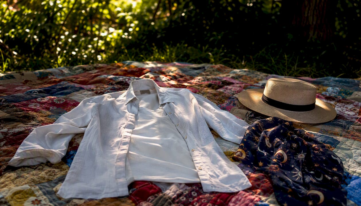 Linen shirt layered over tank and cutoffs