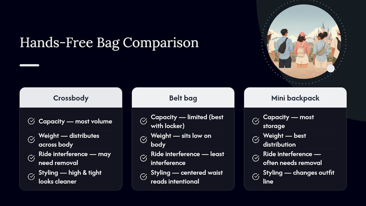Comparison diagram of hands-free bag types
