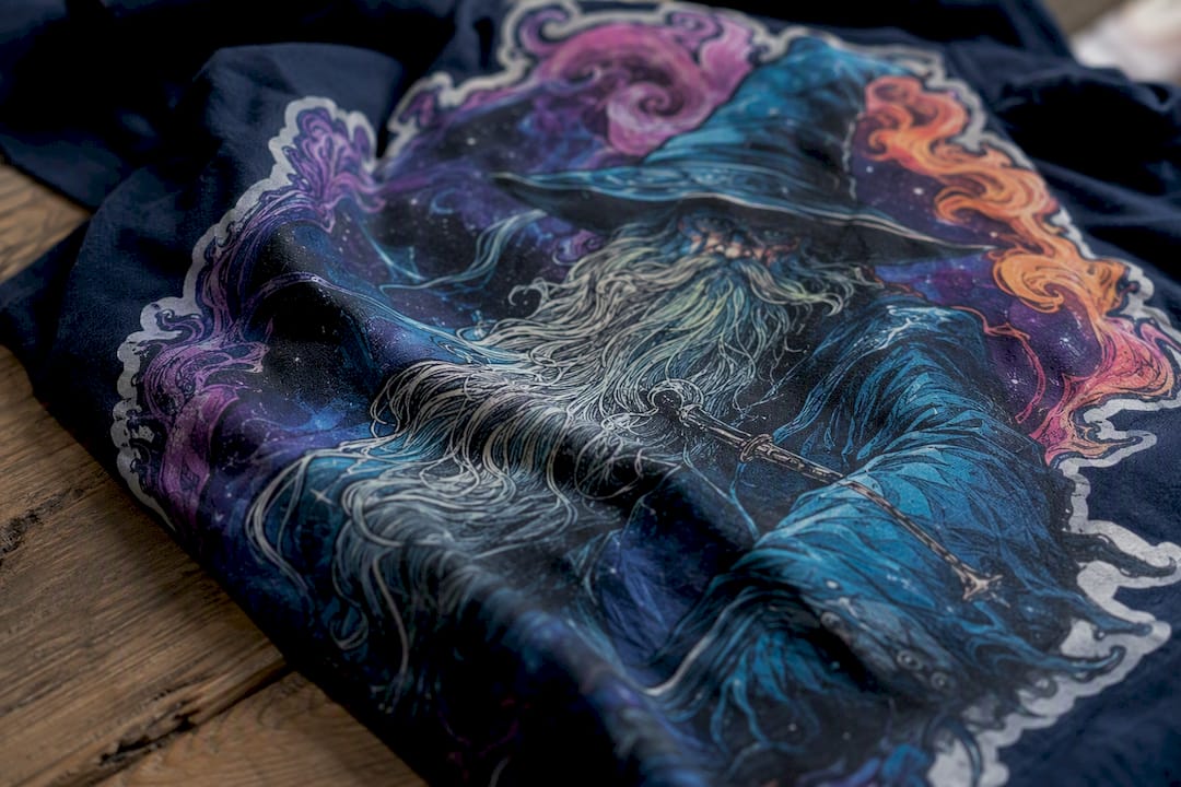 Close-up of colorful DTF print on fabric