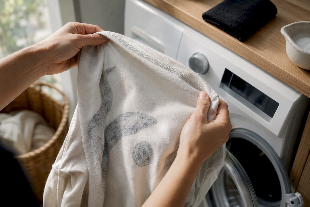 Hands turning a tee inside out