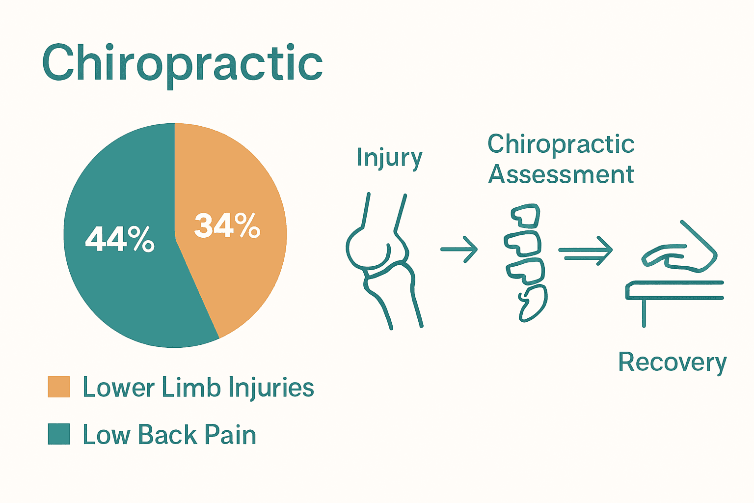 Infographic showing sports injury statistics and chiropractic care pathways