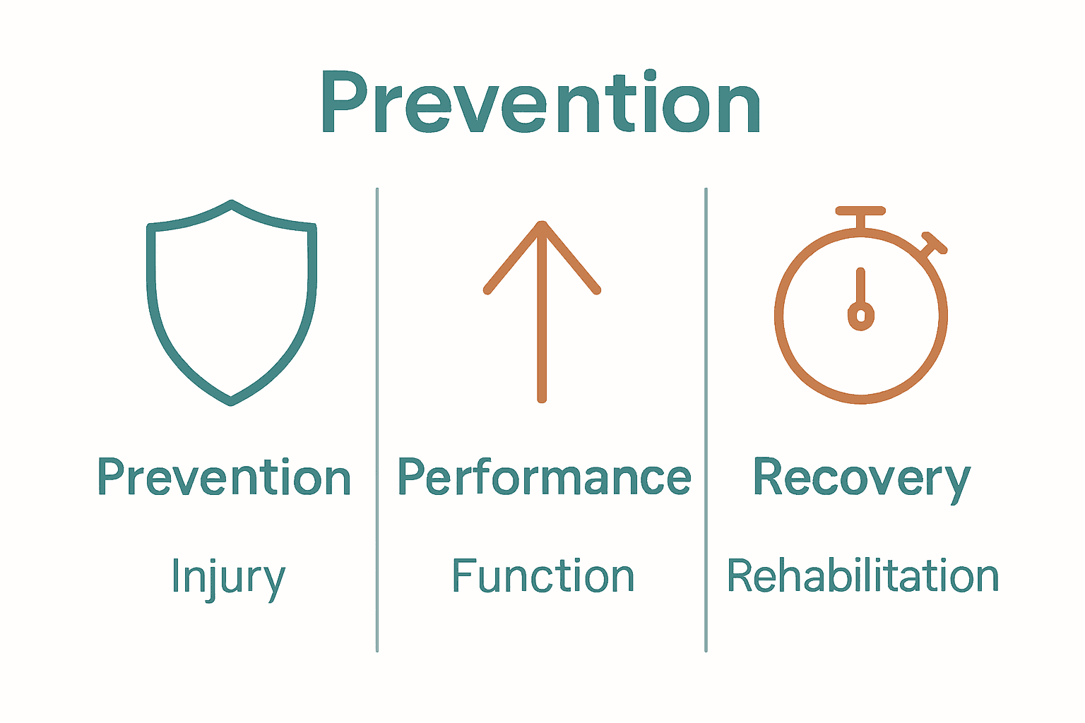 Infographic showing prevention, performance, and recovery goals for sports chiropractic.