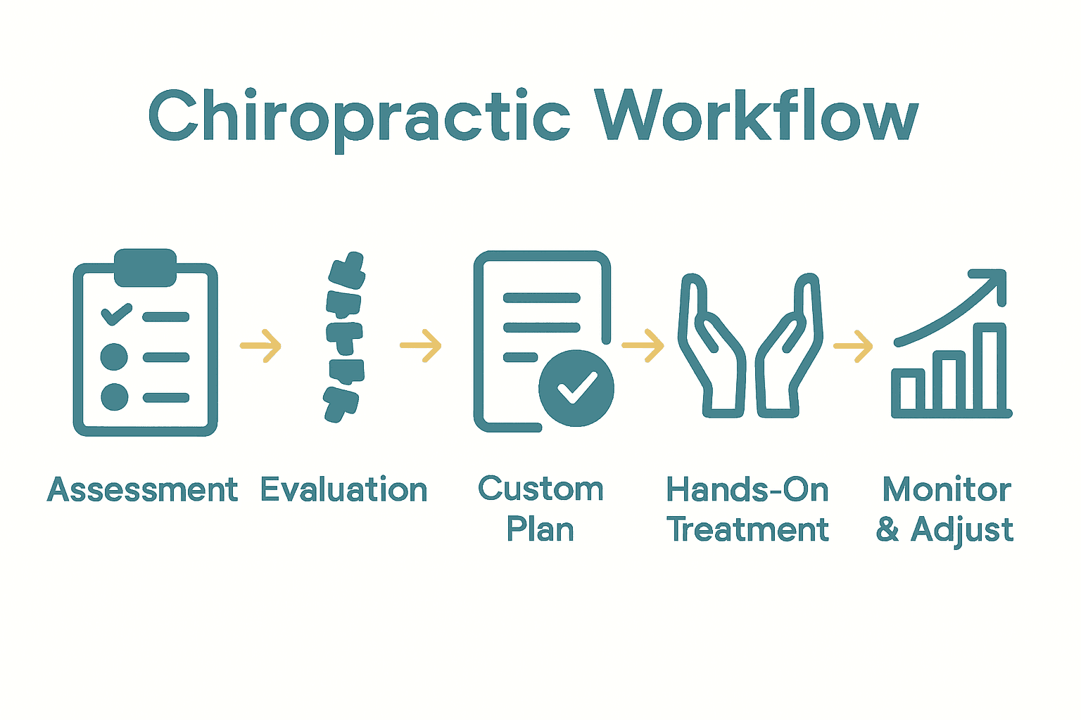 Infographic showing 5-step chiropractic workflow for athletes