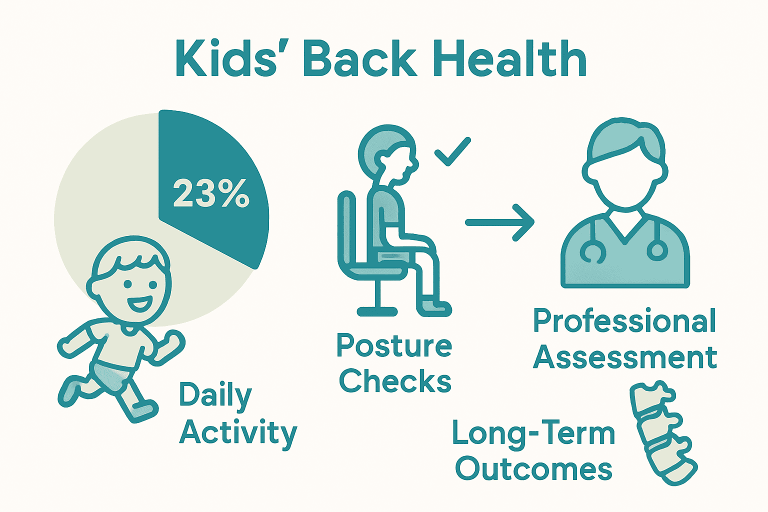 Infographic summarizing kids' daily movement recommendations and back health steps