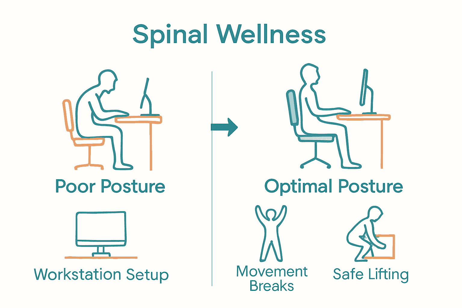 Infographic showing posture comparison and spinal wellness habits