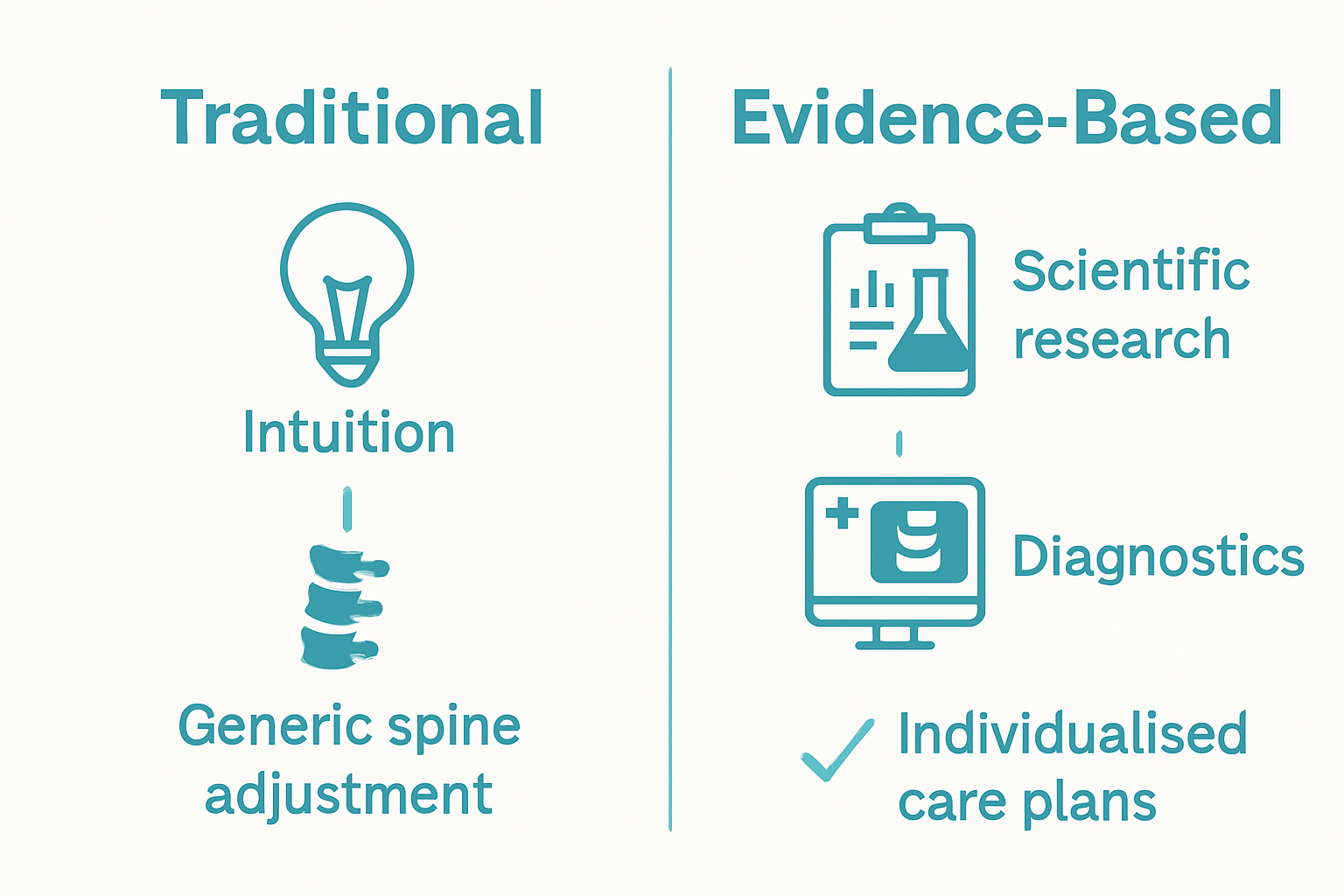 Infographic comparing traditional and evidence-based chiropractic