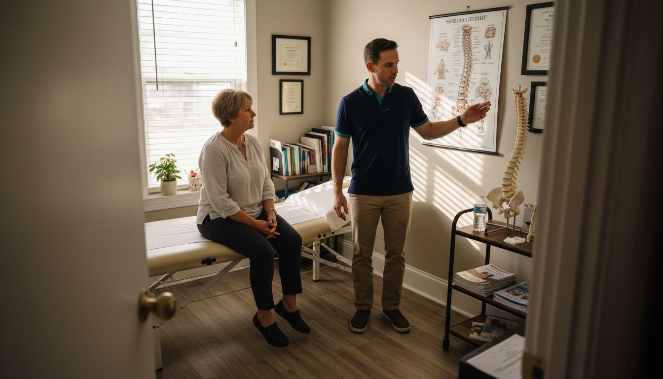 Chiropractor discussing pain with patient