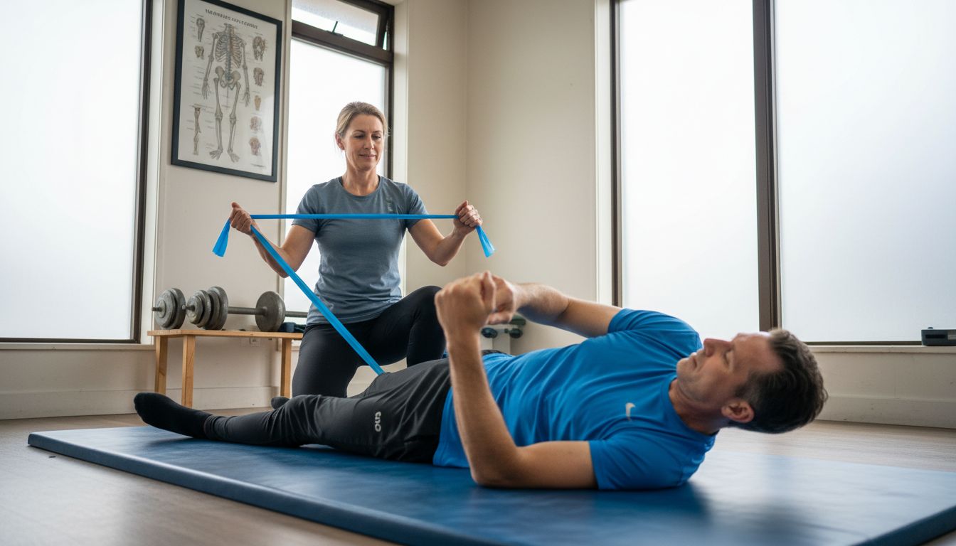 Therapist showing movement exercise to client