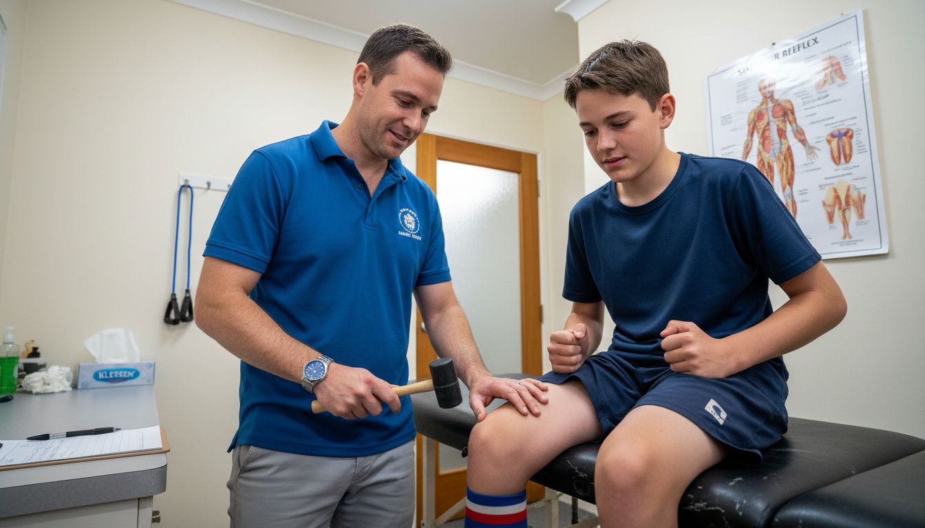Physiotherapist demonstrating nerve-muscle connection