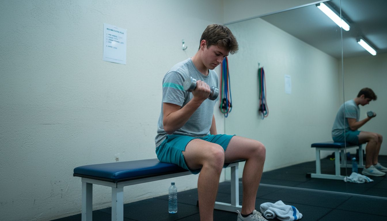 Person doing strength exercise in rehab gym