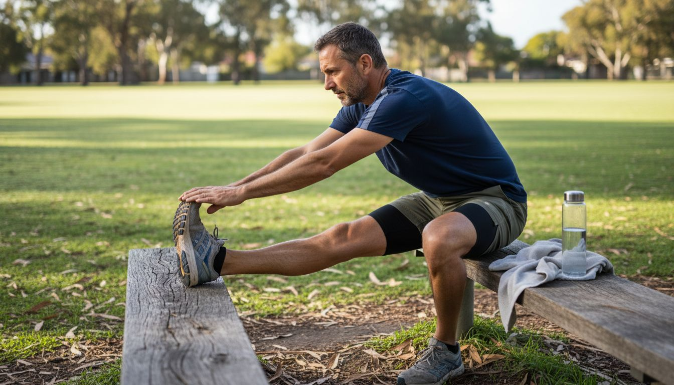 Australian man stretching before outdoor exercise
