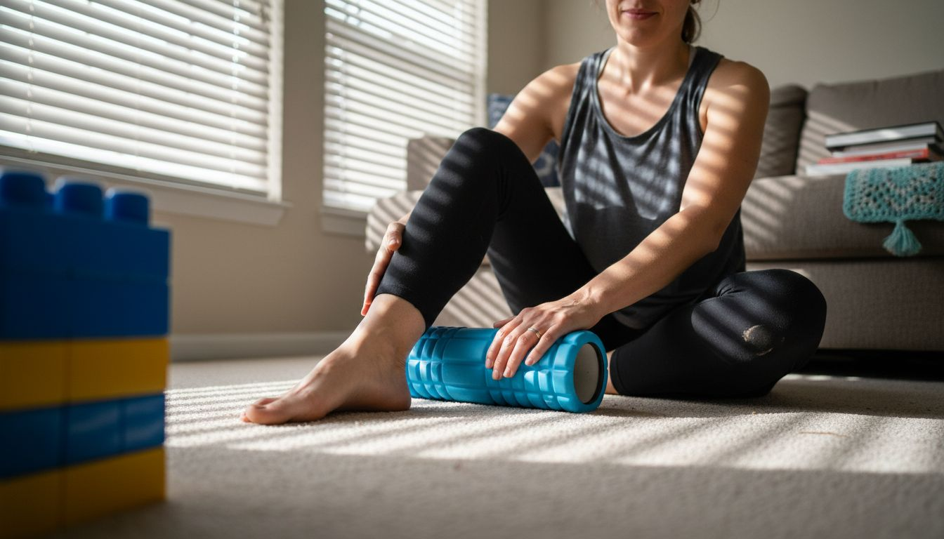 Woman using foam roller self-massage
