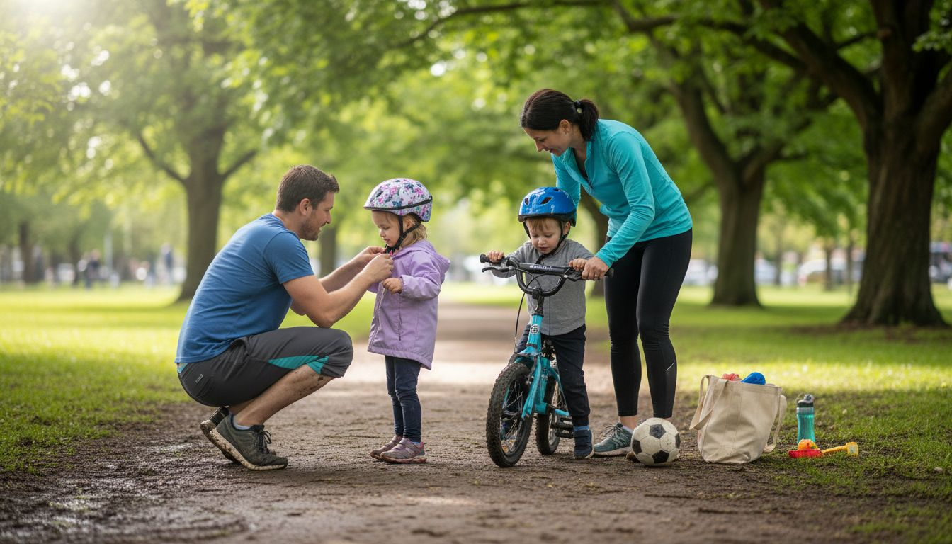 Active family preparing for outdoor activity