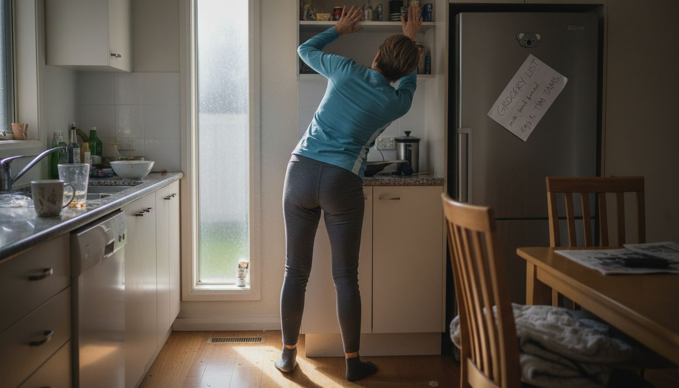 Woman demonstrating spine movement reaching overhead