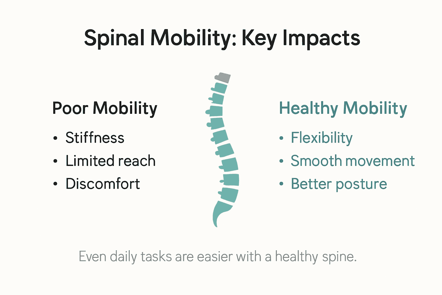 Infographic showing spinal mobility effects and benefits