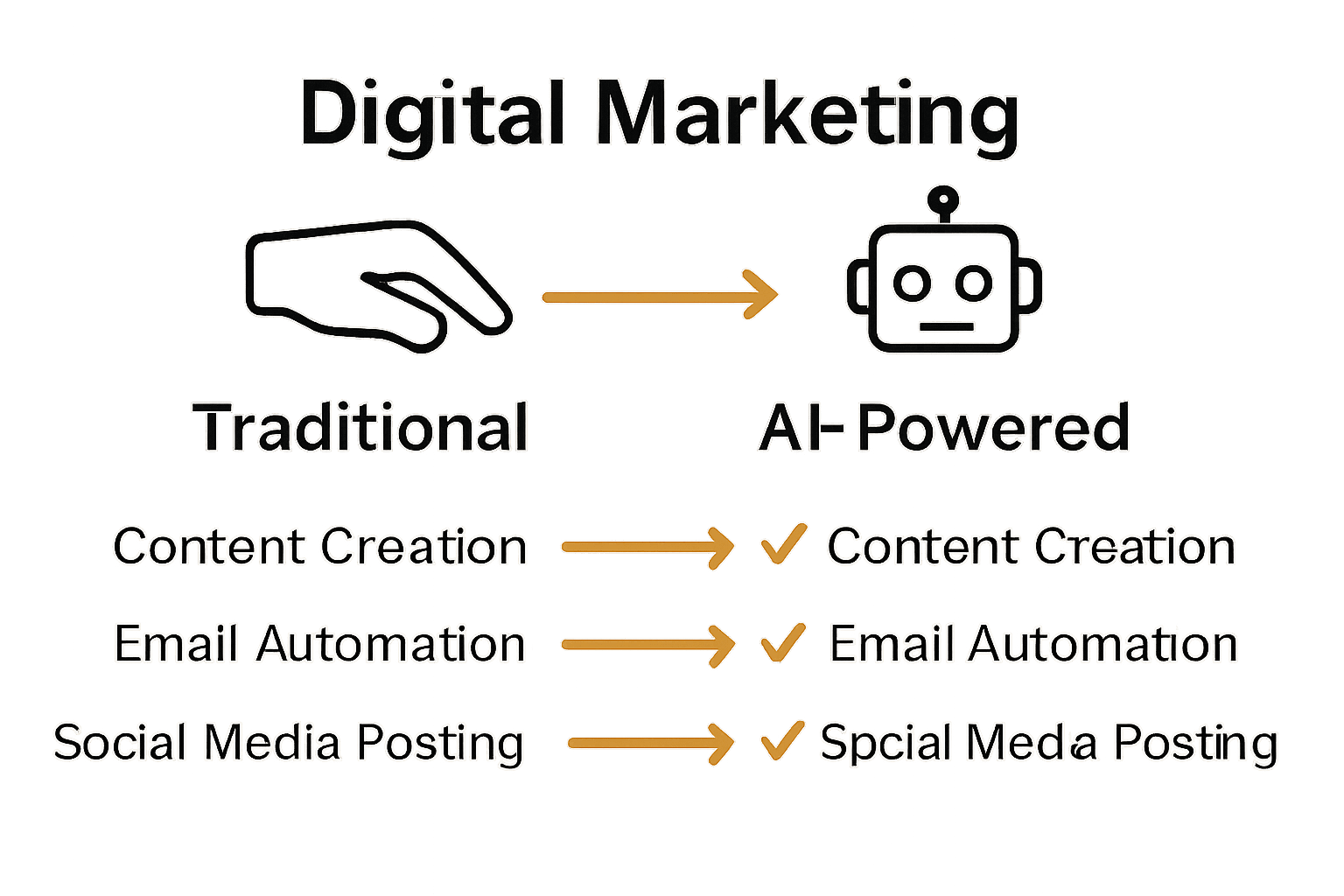 Infographic comparing traditional and AI digital marketing tasks for authors
