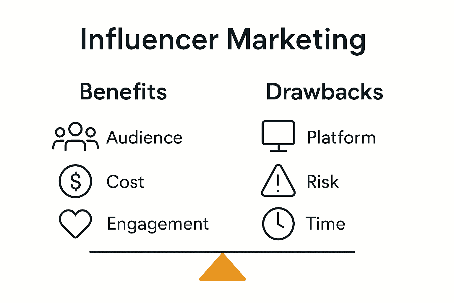 Infographic comparing benefits and drawbacks of influencer marketing for indie authors.