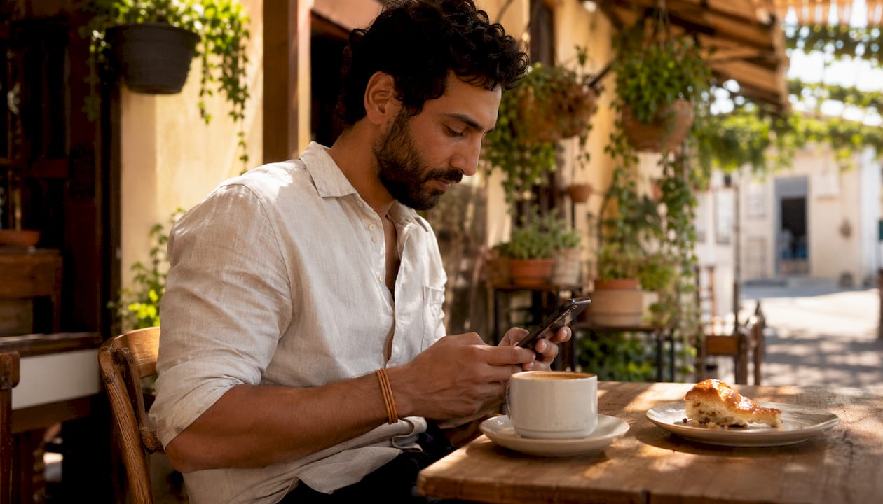Hands composing missed call text message on smartphone