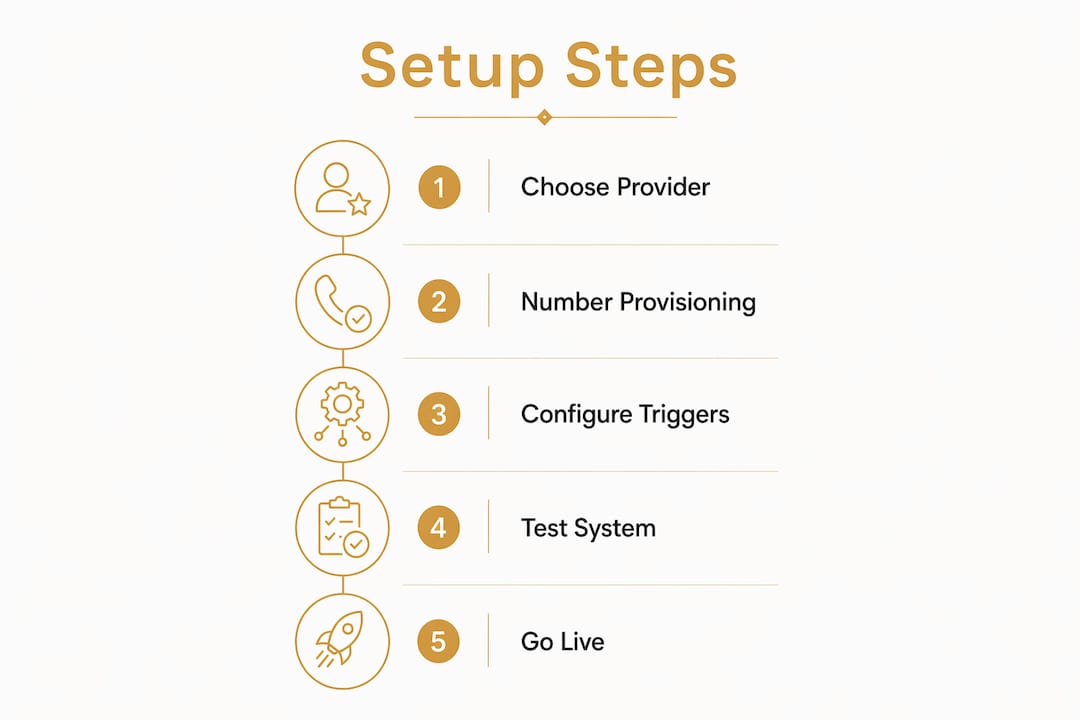 Infographic showing setup steps for missed call text-back system