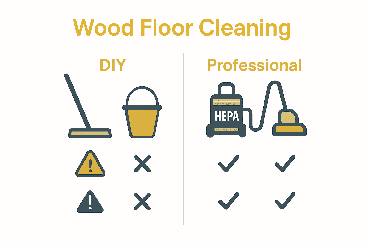 Infographic showing DIY versus professional wood floor cleaning comparison.