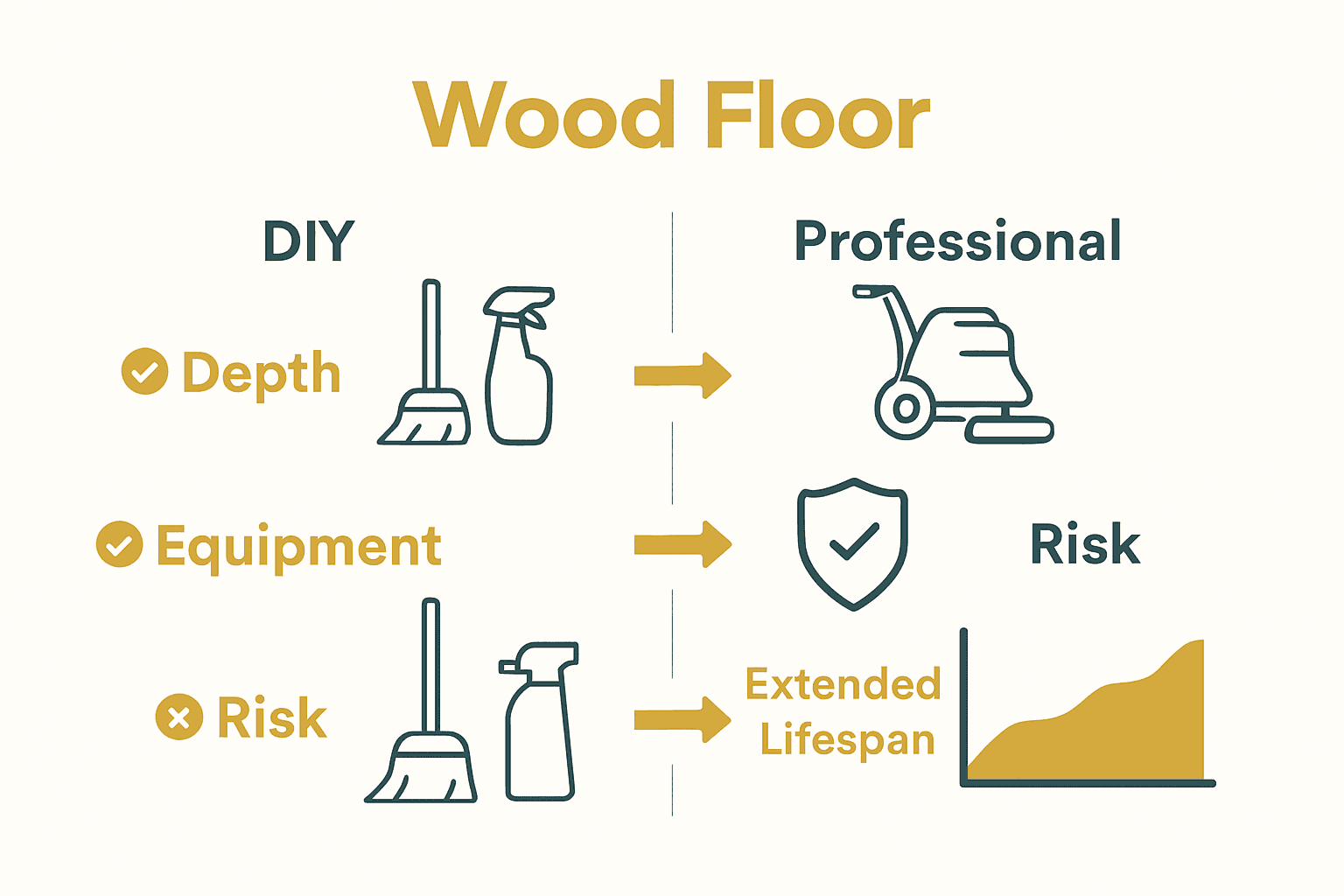 Infographic comparing daily cleaning versus professional wood floor care