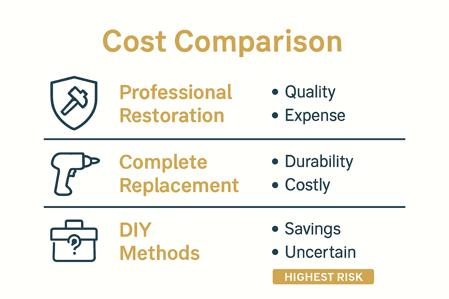 Infographic comparing restoration, replacement, and DIY wood floor options