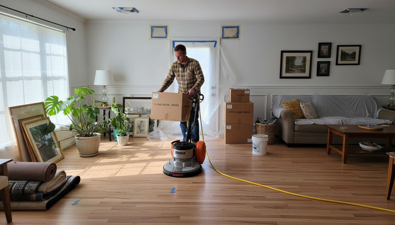 preparing hardwood floor room