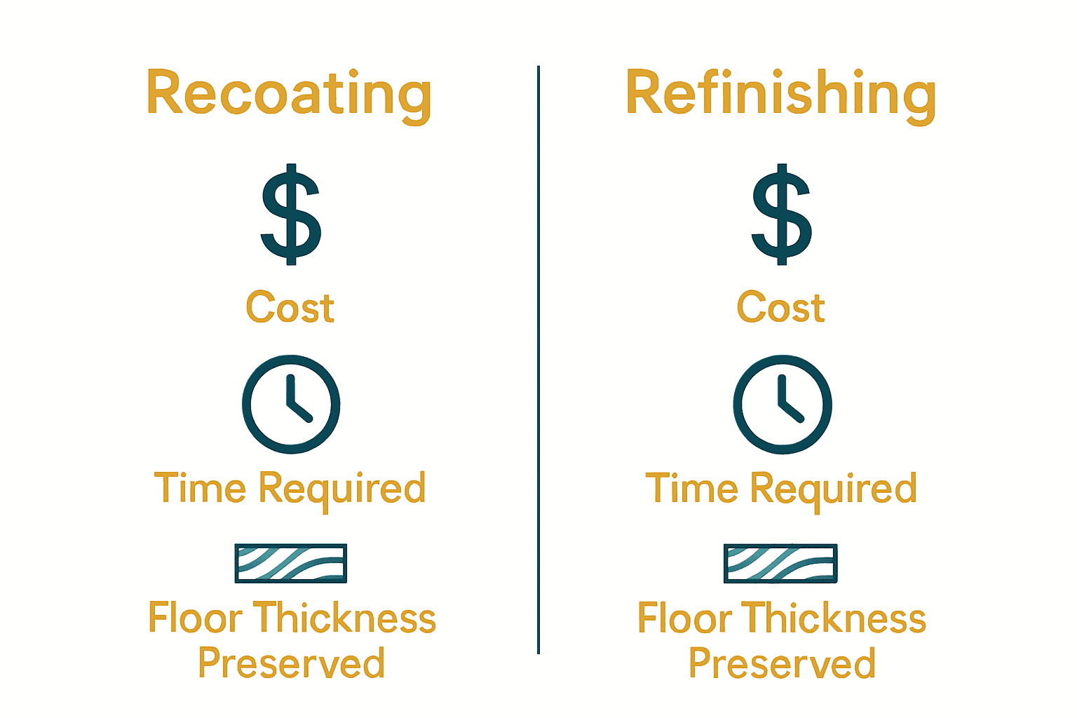 Infographic comparing benefits of recoating vs refinishing hardwood floors