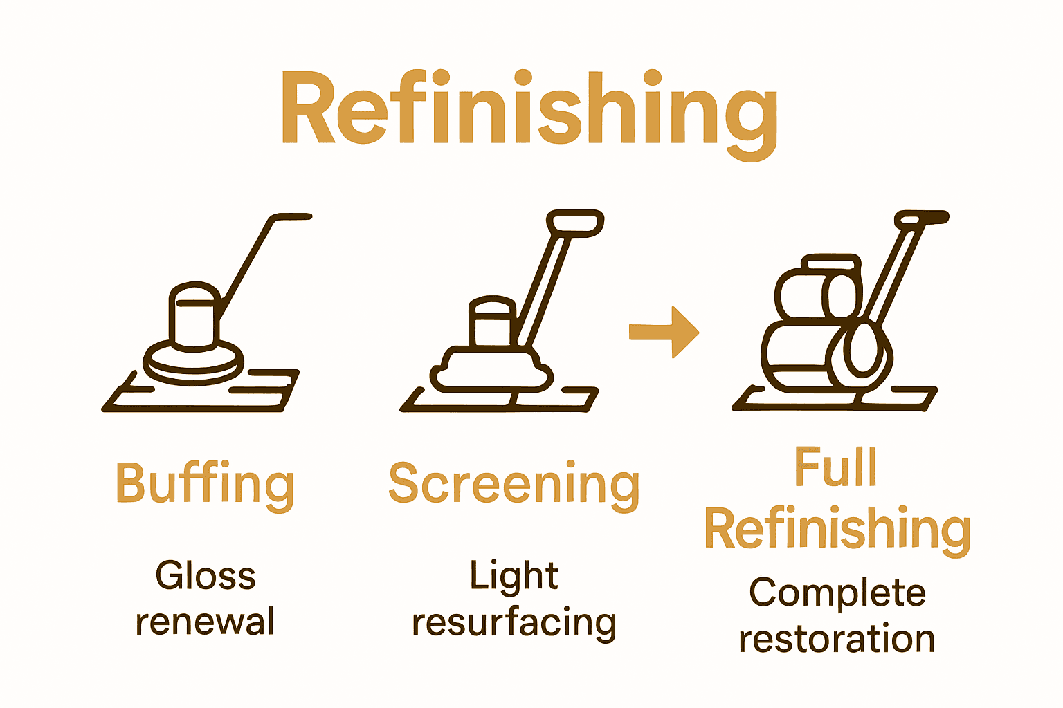 Infographic comparing buffing, screening, and refinishing for wood floors
