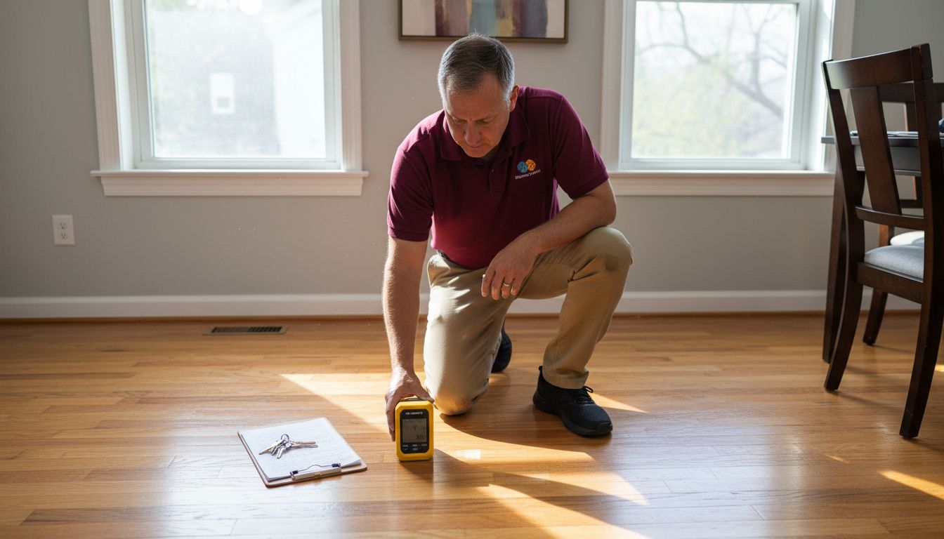 Inspector measuring air quality after refinishing