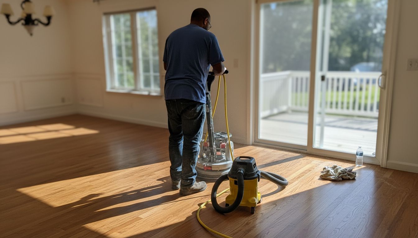 Worker using dust-free sanding equipment