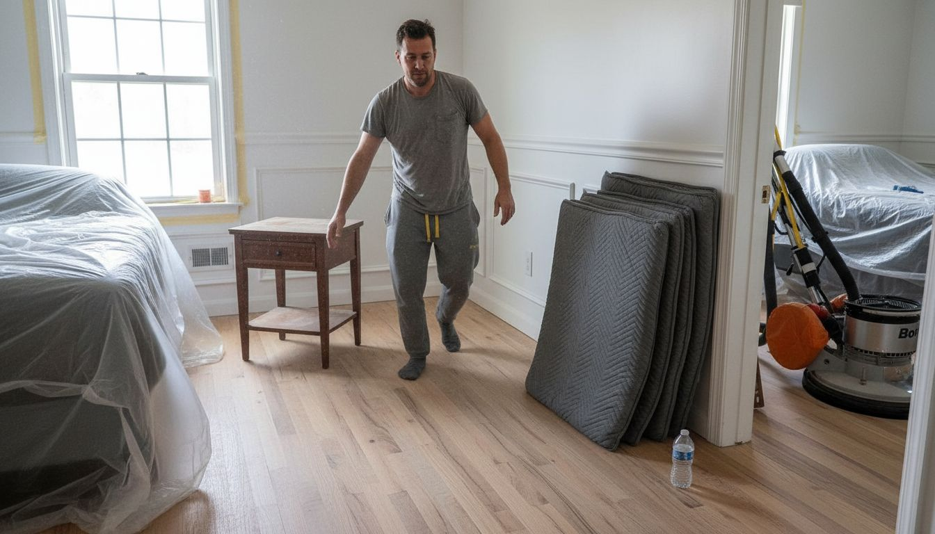 Homeowner clearing room before floor sanding